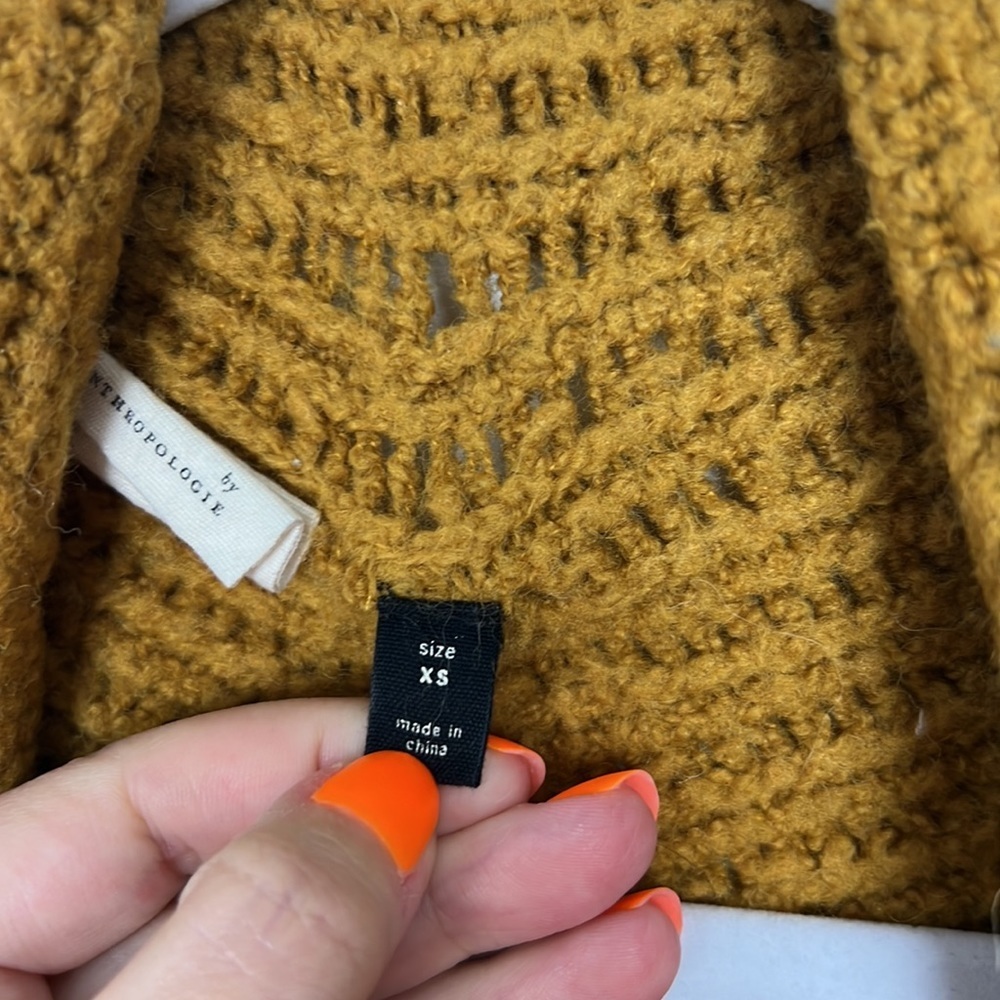 Anthropologie Sleeping on Snow Wool Alpaca Mustard Yellow Cardigan Sweater - Picture 9 of 11